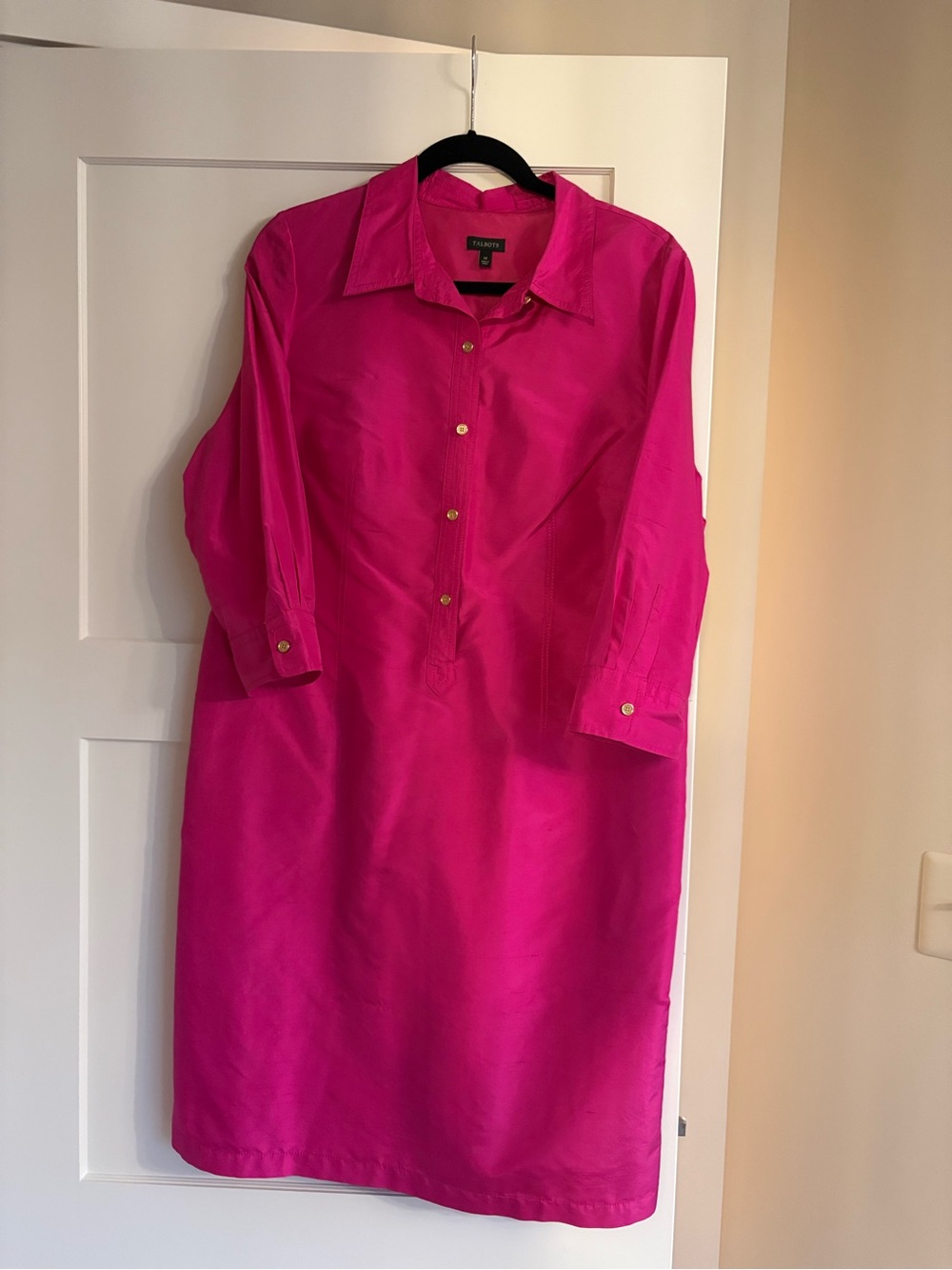 Talbots Silk Fuchsia Button-Front Tunic/Shirt Dress With Pockets!